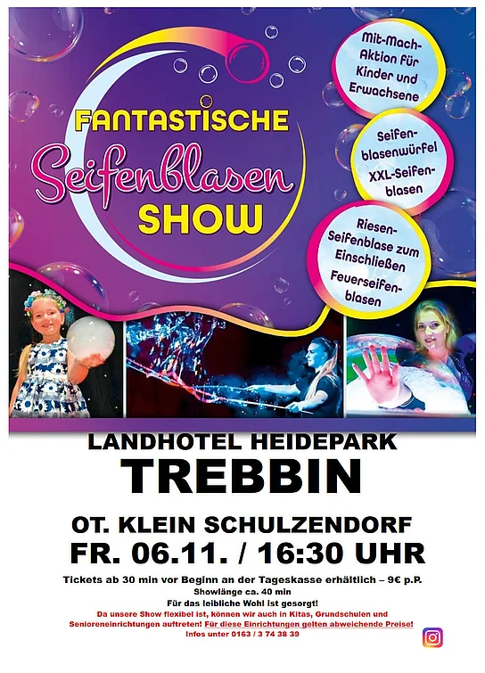 Plakat Fantastische Seifenblasen Show am 06.11.2026